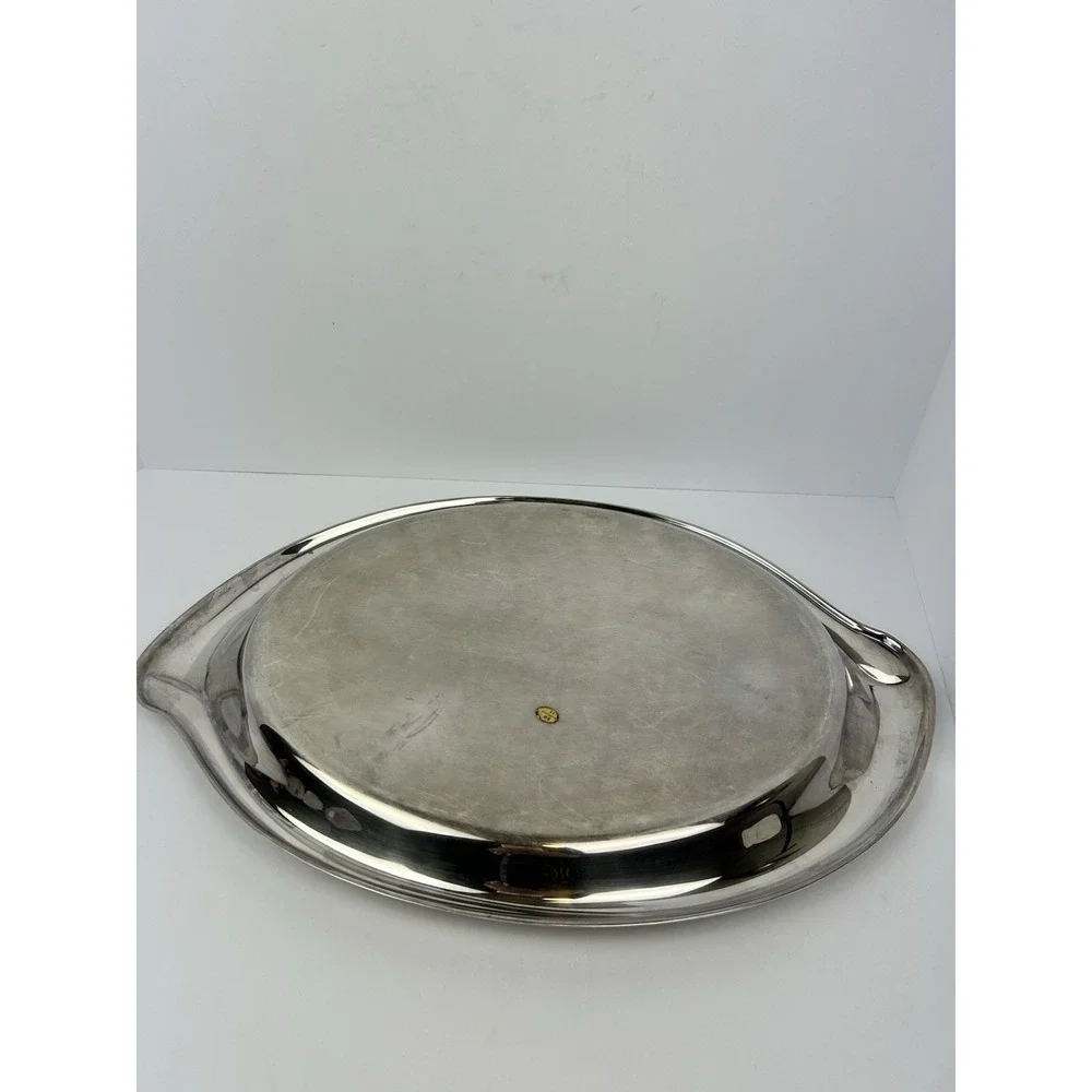 VTG 1847 Rogers Bros Flair Silverplate Oval Serving Tray Int. Silver Mid Century